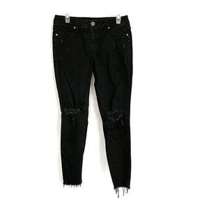 Maurices Womens sz M Jeans Solid Black Denim Distressed Skinny Zip Closure